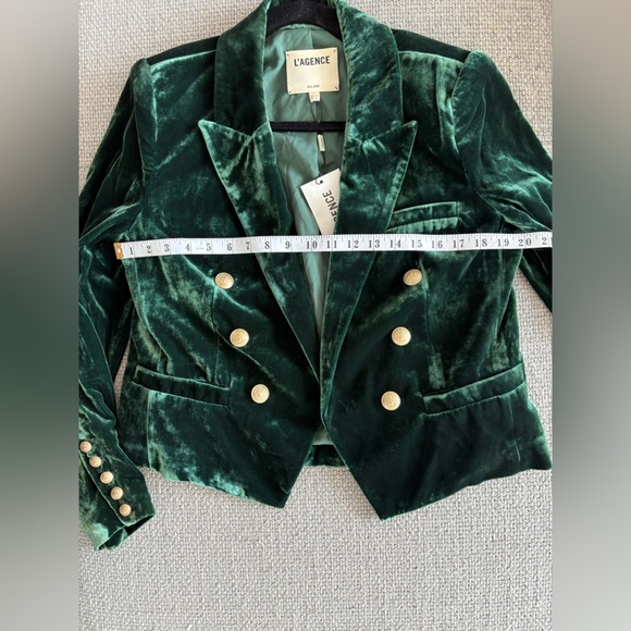 L’Agence Forest Green Brook Velvet Crop Blazer – Size 8 - Picture 8 of 16